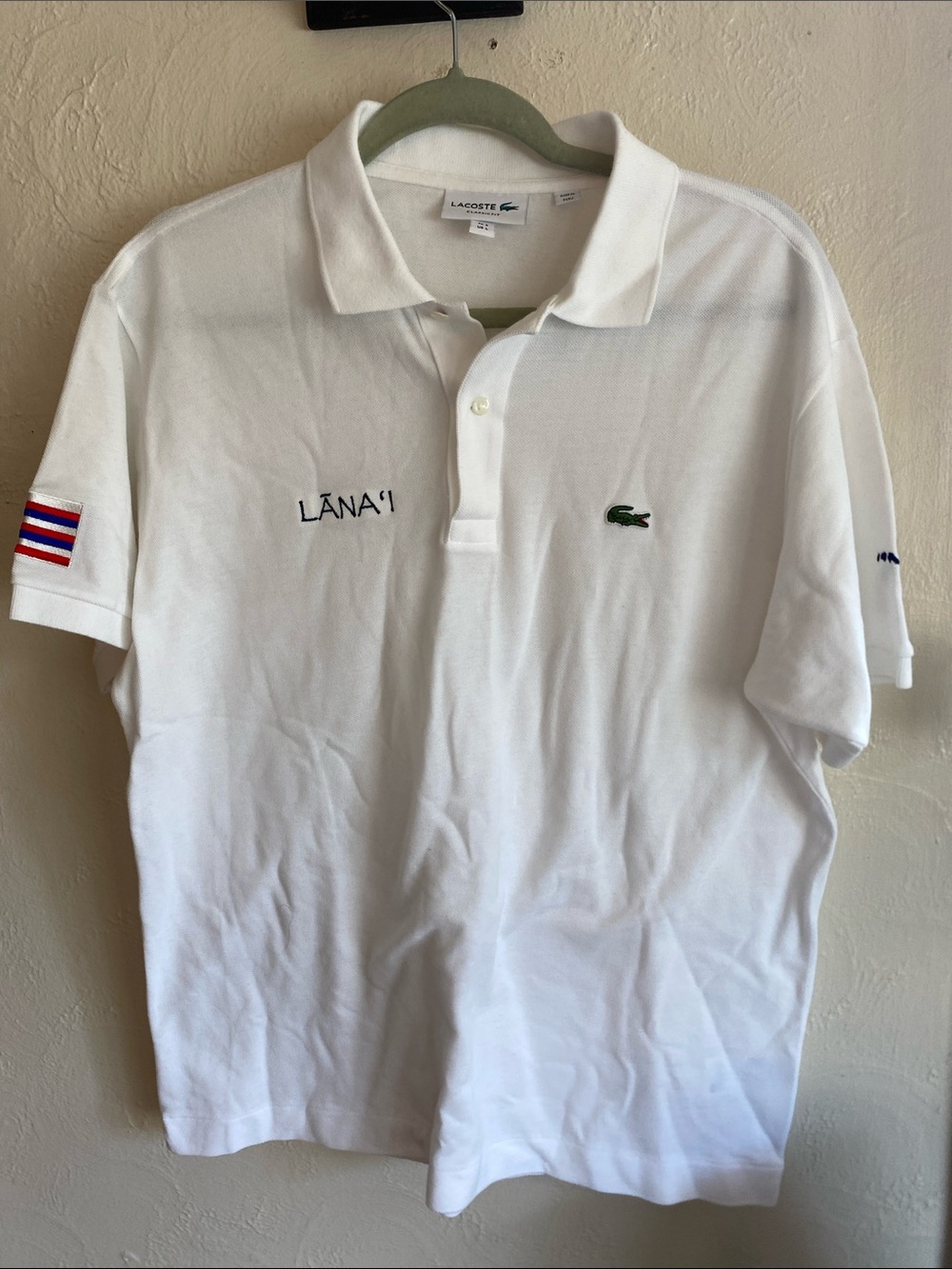 Lacoste White Polo with Green Crocodile Logo